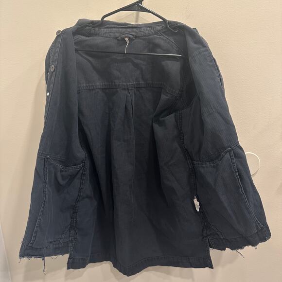 Free People Embellished Military Shirt Jacket Gray Distressed Beaded Patchwork - Picture 3 of 13